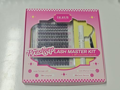 CALAILIS Lash Extension Kit, DIY Lash Extension Kit with 144Pcs D Curl Lash Clusters, Strong Hold Lash Bond and Seal, Cluster Lash Glue Remover and Lash Applicator Lash Clusters Kit (DD506-Kit)