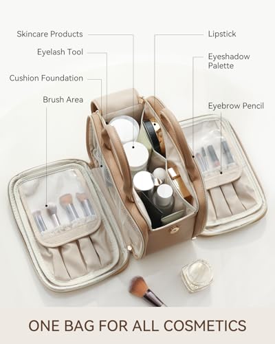 Large Waterproof Makeup Bag with Brush Holder & Handle