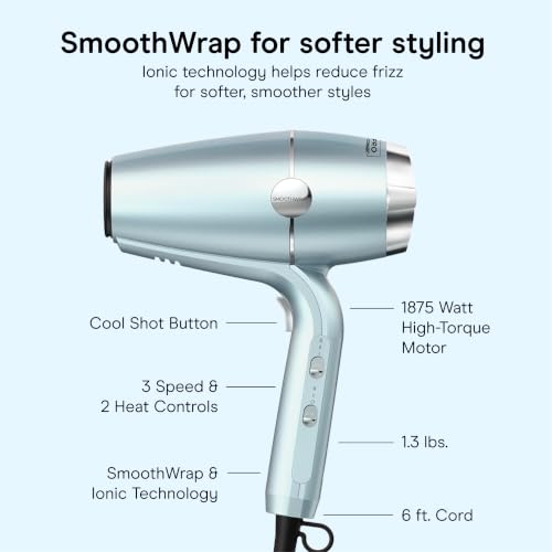 Conair SmoothWrap Ionic Hair Dryer with Diffuser & Concentrator - Mint, 1875W, 1 Pack