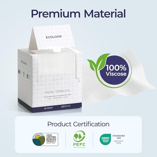ECOLOOK Disposable Face Towel XL-60 Count Upgraded Thick Facial Towels, Ultra Soft Clean Face Towels Disposable, 10"x12" & 90 GSM, Ideal for Sensitive Skin?-1 PACK