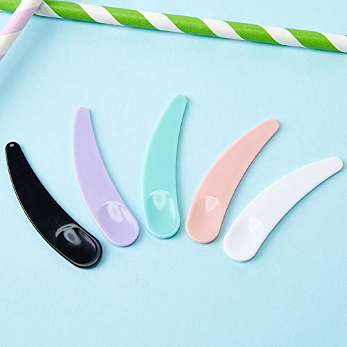 100 Pcs Mini Disposable Plastic Cosmetic Spatula Scoop Cosmetic Supply Dispensers for Mask, Facial Cream, Skin Care, Cosmetic (5 colors)