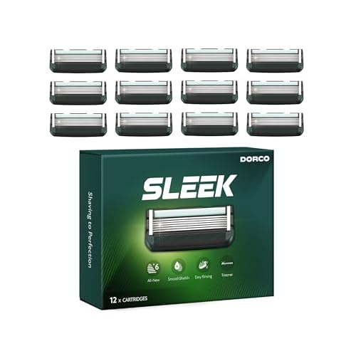 DORCO SLEEK - Six Blade Razor System with Multi-Flex technology Refill Set, Precision Shaving Razor Replacement Cartridge (12 pack)