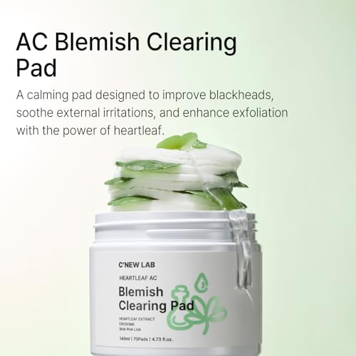 C¡¯NEW LAB Heartleaf AC Blemish Clearing Pad (70 pads) | Blackhead & Exfoliating Facial Pads for Smooth Skin | Heartleaf Extract, Heartleaf Exosome, Allantoin, PHA, Korean Skin Care