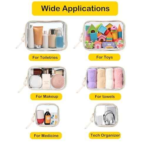 3Pcs Travel Clear Makeup Bag Set for Women, Transparent Toiletry Bag with Zipper Portable Makeup Pouch Organizer Waterproof Small Cosmetic Bag Compact Car Bag Organizer Car Accessories (White Set)