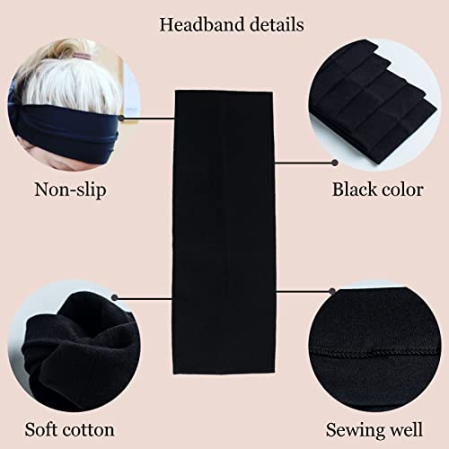 Black Cotton Stretch Headbands for Women (6-Pack)