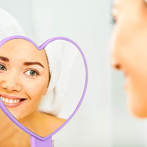 Heart Shaped Handheld Makeup Mirror 2-Pack, Pink & Purple