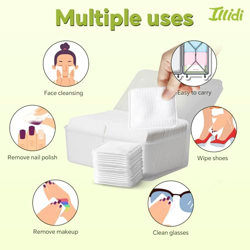 Illidi Large Square Cotton Pads - 80 Count Lint-Free Cleansing Pads