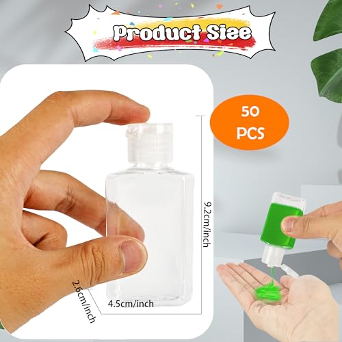 50 Pack 2 oz Plastic Clear Bottles with Flip Cap Mini Travel Bottles Empty Hand Sanitizer Bottles Portable Refillable Containers for Shampoo Body Soap Lotions