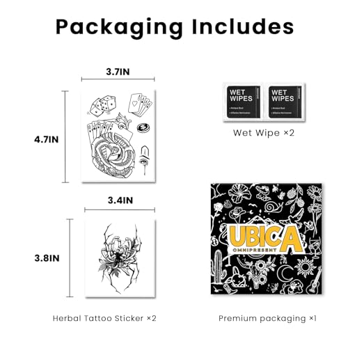 Semi Permanent Tattoos, 2 Sheets Realistic Temporary Tattoos for Women, Fake Tattoos for Wrist Hand, Waterproof No Reflective, Lasts 2 Weeks (Chicano Lucky Charm & Dark Spider Flower)