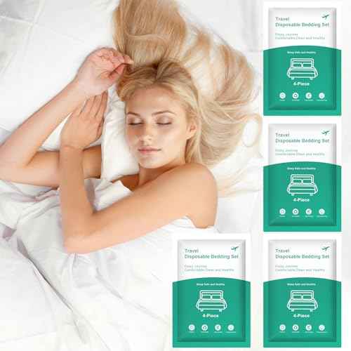 4 Pack Disposable Bed Sheets - Queen Size with Quilt Cover and Pillowcase, Travel Essentials for Hotel, Cruise