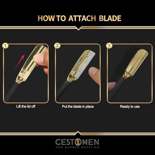 CestoMen Straight Shaving Razor for Men, Professional Barber Straight Razor Stainless Steel Straight Edge Razor Salon Quality Anti Slid Cut Throat Shavette for Barbershop Salons Hairdressing (Gold)