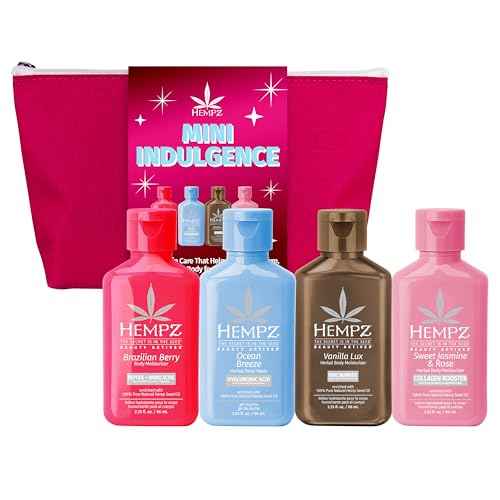 Hempz Mini Indulgence Kit, 4 Pack Travel Size Body Moisturizer, Limited Edition Beauty Actives, 2.25 oz each