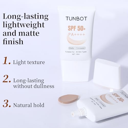 Tunbot Liquid Foundation SPF 50 - Full Coverage & Lightweight, 30ml