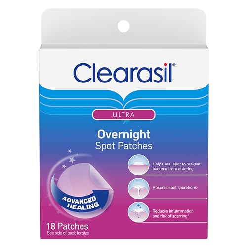 Clearasil Overnight Spot Patches, Advanced Healing Hydrocolloid Acne Pimple Treatment, Blemish Spot Stickers for Face, 18 count