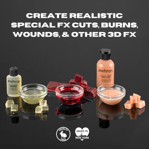 Mehron Makeup 3-D Gel | Gelatin Special Effects Makeup | Halloween FX & Scarring Gel | Fake Skin for Stage, Screen, Theater, Cosplay, and Halloween (2 oz) (Fleshtone)