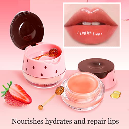 Bee Lip Balm Honey Pot, Hydrating & Prevention Dry and Cracked Lip Scrubs Exfoliator, Propolis Moisturizing Lip Mask Honey Lip Balm Reduces Lip Lines, Lip Exfoliating Bee Lip Balm with Brush