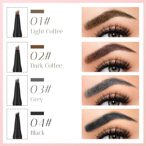3D Microblading Eyebrow Pen - Waterproof, 4-Tip, Dark Brown