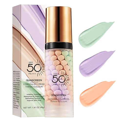 3 In 1Primer for Face Before Makeup,Sunscreen Isolation Cream, SPF 50, One Step Color Corrector Face Primer, Blurs Imperfections Oil Control & Moisturizing Skin Tone Correcting,Radiance Skin