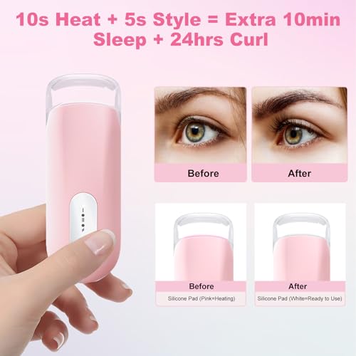 Visible Heated Eyelash Curler, Rechargeable Electric Eyelash Curlers 10S Fast Heat, Safe Anti-Burn Mini Heat Eye Lash Curler 24Hrs Long Lasting Natural C Curl Lashes (Pink)