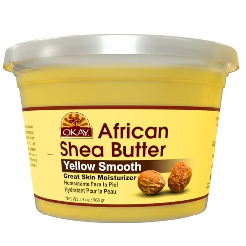 OKAY Yellow Shea Butter for Hair and Skin - Raw African Shea Butter for Women and Men, Daily Moisturizer for Face and Body, Helps with Stretch Marks, Soothes Dryness - 13 oz Jar (Pack of 1)