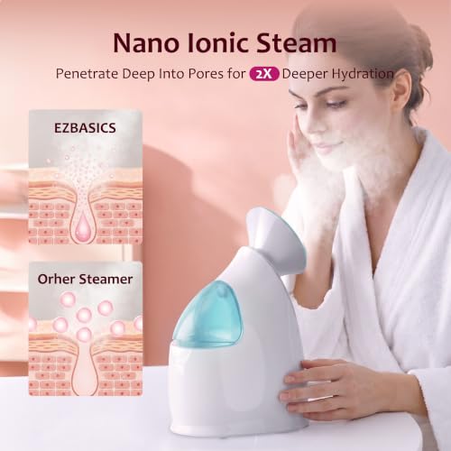 EZBASICS Nano Ionic Facial Steamer Warm Mist Face Spa with 5-Piece Skin Kit