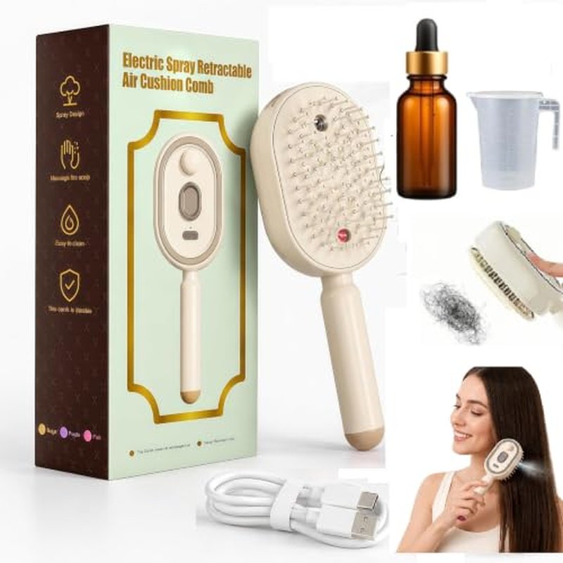 Electric Spray Hair Brush with Moisturizing Mist & Self-Cleaning