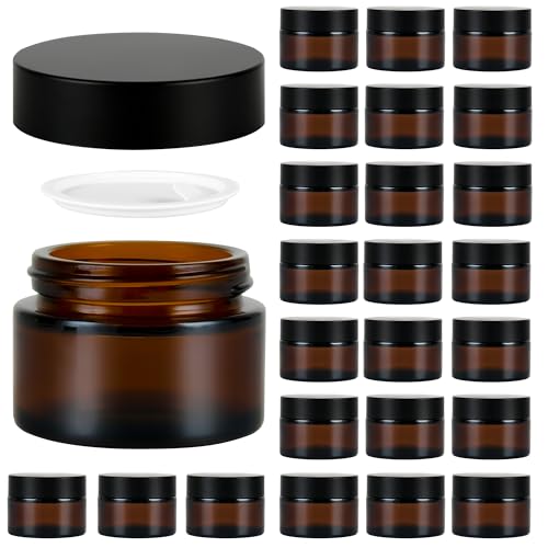 YONKAN Amber 2oz Reusable Glass Storage Jars Pack of 24 with Leak-Proof Cap