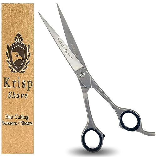 Professional Hair Cutting Scissors - Krisp Shave Japanese Stainless Steel Salon Barber Scissor (7 inch Inch) - Shears for Men's Beard Mustache Women Kids Pets Haircut All Purpose Shear, KSP-784