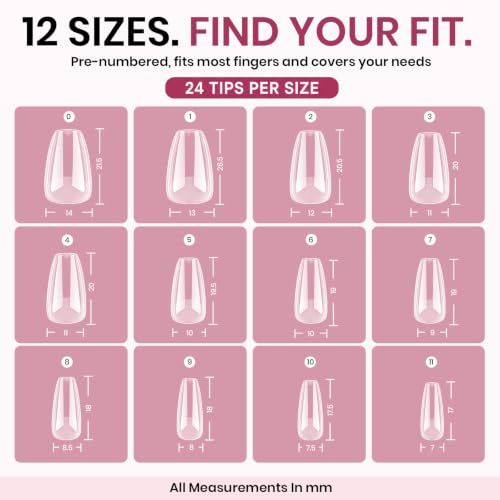 Beetles Soft Gel Nail Tips Coffin Short 12 Sizes 288Pcs, Etched-free