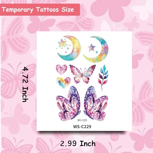 Glitter Butterfly Temporary Tattoos - 15 Sheets for Face & Body