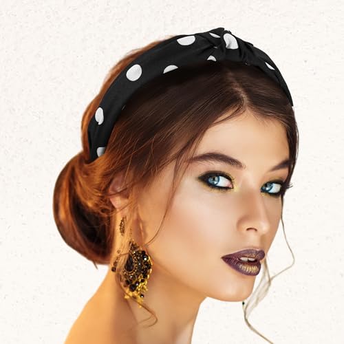 VOCOSTE Polka Dot Knotted Headband - Non-Slip Wide