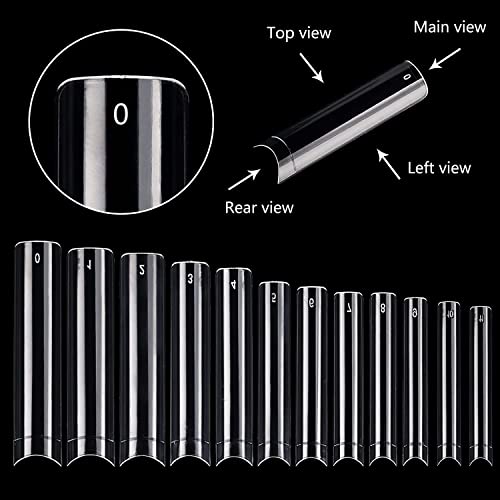 No C Curve 3XL Long Square Nail Tips for Acrylic Nails Professional, SWETIDY 360PCS Clear Straight Flattened Half Cover False Nails Tips with Case for Nail Salons and Home DIY, 12 Sizes