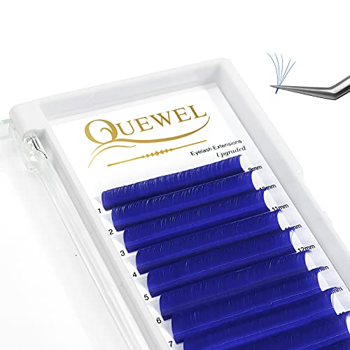 QUEWEL Easy Fan Volume Lashes .07 D Curl Blue Volume Lash Extensions 9-16mm Mixed Lash Tray Color Lashes Extension Self Fanning 2D-10D (Blue 0.07 D 9-16mm)