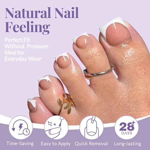 160pcs French Tip Toe Nail Press ons - Brown Press on Toenails for Women, Full Cover Toe Press on Nails with Adhesive Tabs, Fake Toenails Tips