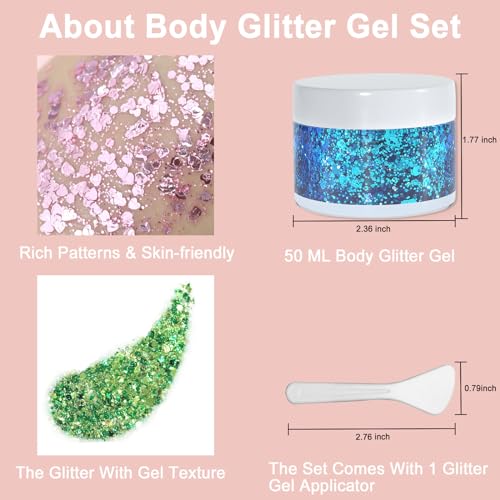 Boko 50ML Red White Blue Body Glitter Gel, 4th of July Chunky Glitter for Face Hair Body Pride Makeup, Patriotic Glitter for Independence Day Memorial Day Veterans Day Flag Party Rave Accessories