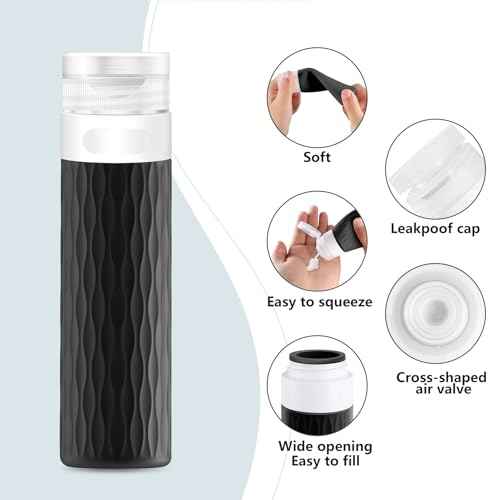 Travel Bottles for Toiletries, TSA Approved 3.4oz Travel Size Containers, BPA Free Leak Proof Silicone Traveling Bottles, Refillable Travel Essentials Kits for Shampoo Conditioner(4 Pack)-A