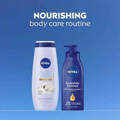 NIVEA Pampering Coconut and Almond Milk Body Wash with Nourishing Serum, Moisturizing Body Wash for Women, Enriched with Provitamin B5 and Vitamin E, 20 Fl Oz Bottle, Pack of 3
