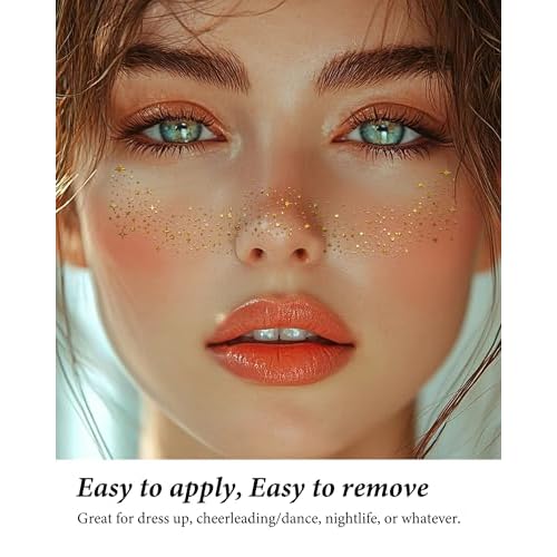 Face Glitter, Gold Temporary Face Tattoos Stickers, Body Face Glitter for Women Girls, Country Concerts Singer Festival Rave Accessories (Gold - 10 pcs)