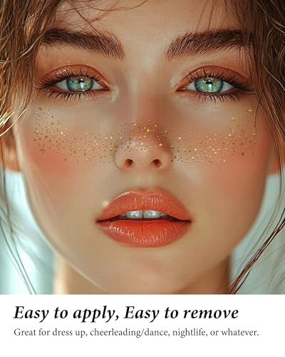 Gold Glitter Face Tattoos Stickers - 10 Pack Festival
