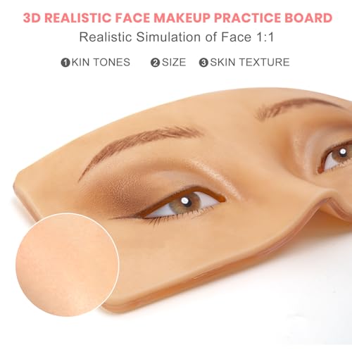 Makeup Practice Face Board FTOYIN, Silicone 3D Realistic Pad for Makeup Beginners and Professional Enthusiasts, Eyeshadow Eyeliner Eyebrow Lash mapping Realistic Face Skin Eye Make up Practice Model