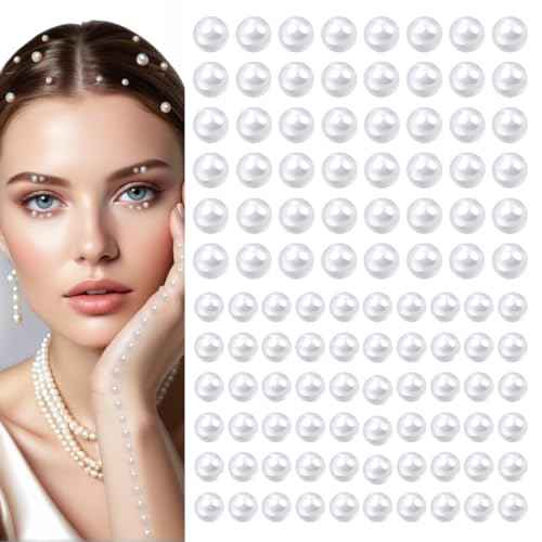 4 Sheets Pure White Flatback Pearls Stickers Self Adhensive Solid White Big Half Pearls Stick On Jewels 8mm 10mm Large Sizes Gems Stick on for Nails Face Eyes Hair Makeup Clothing DIY Crafting