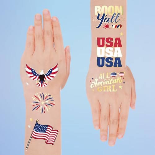 Fourth of July Decorations Temporary Tattoos 30 Giltter Style Red White and Blue Patriotic Party Supplies 4th of July Accessories USA America Flag Memorial Day Independence Day Labor Day