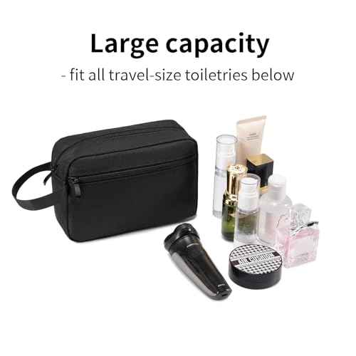 Travel Toiletry Bag, Small Cosmetic Bag, Hanging Water-Resistant Organizer for Men & Women, Ideal for Makeup, Shaving Kit, Gym Essentials & Travel Accessories (Black)