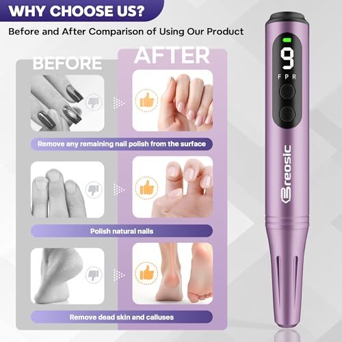 Breosic Pinkish Purple Electric Nail Drill Kit with 12 Bits for Gel & Acrylic Nails