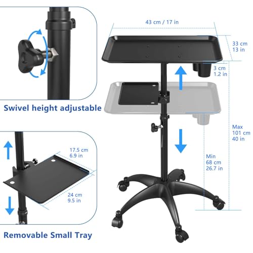Adjustable Salon Tray Cart with Wheels & Storage