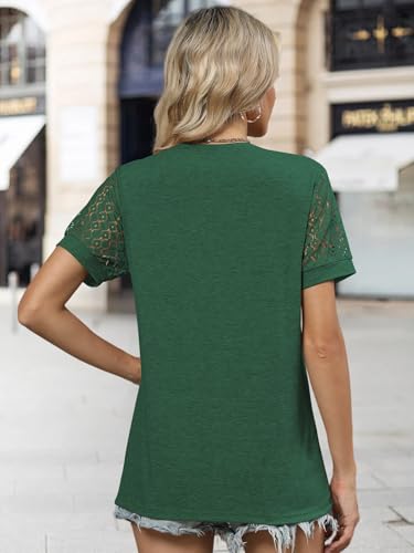 Women's Lace Sleeve Summer Top - Casual Crewneck Blouse