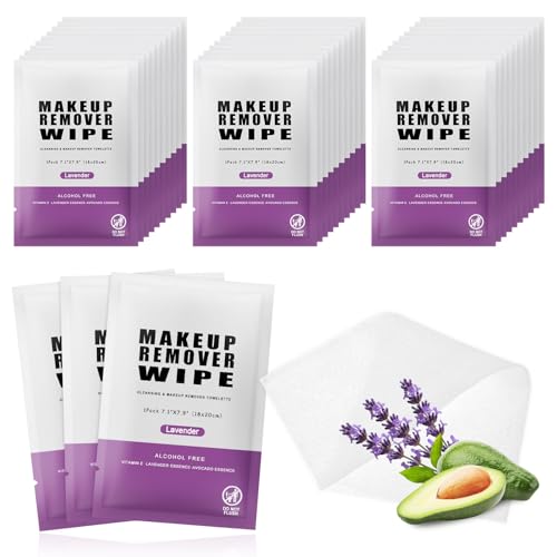 Makeup Remover Wipes 50 Pack, Individually Wrapped Lavender