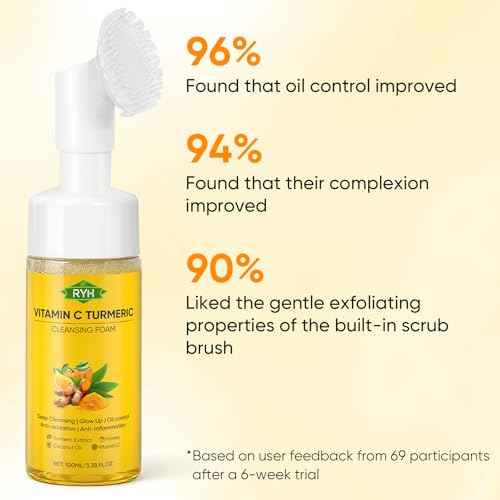 RYH 2pcs Turmeric Face Wash with Vitamin C, Deep Cleansing Face Wash Set, Glow Turmeric Facial Cleanser Foam, Vitamin C for Face, Gentle Facial Cleanser for Smoothing Skin 3.38 Fl.Oz/pc