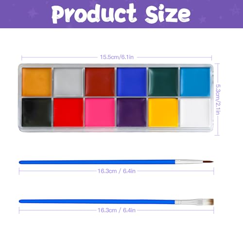 12-Color Oil-Based Face Paint Kit with Brushes