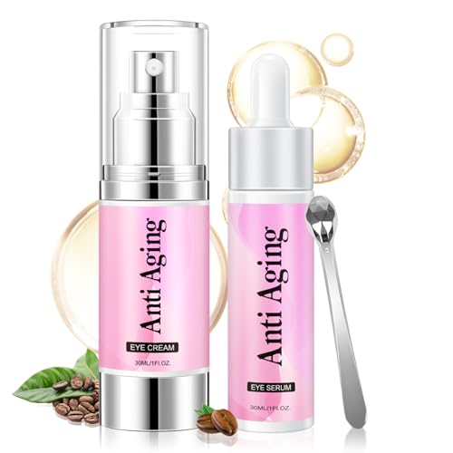 5% Caffeine Eye Cream Eye Serum Kit for Dark Circles Under Eye Treatment Eye Cream Anti Aging For Puffiness Bags And Wrinkles Eye Serum & Eye Roller 2 Fl Oz